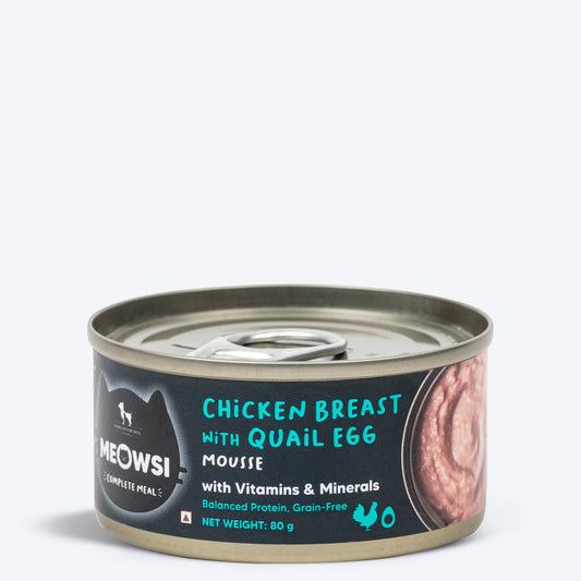 Meowsi by HUFT Chicken Breast With Quail Egg Mousse Canned Cat Wet Food-80 gm - Heads Up For Tails