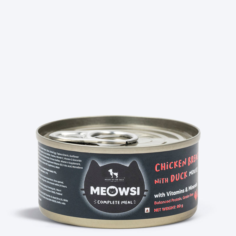 Meowsi by HUFT Chicken Breast with Duck Mousse Canned Cat Wet Food, 80 gm, includes vitamins and minerals, grain-free.