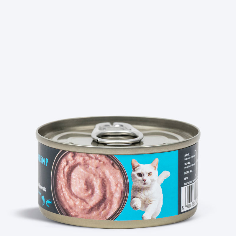 Meowsi by HUFT Tuna & Shrimp Mousse Canned Cat Wet Food, 80 gm, with vitamins and minerals, grain-free formula.