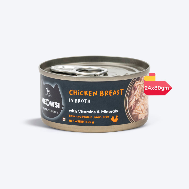 Meowsi by HUFT Chicken Breast in Broth Canned Cat Wet Food, 80 gm, with vitamins and minerals, grain-free.