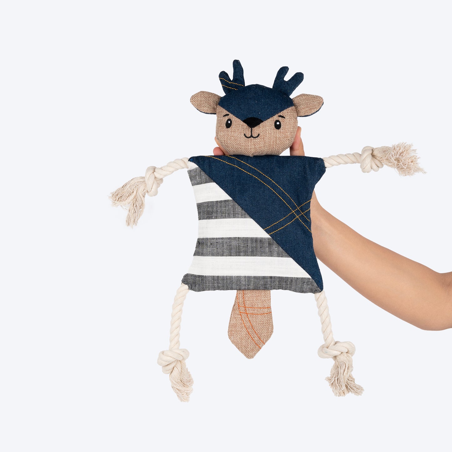 HUFT Jean Deer With Rope Plush Toy For Dog - Navy Blue - Heads Up For Tails