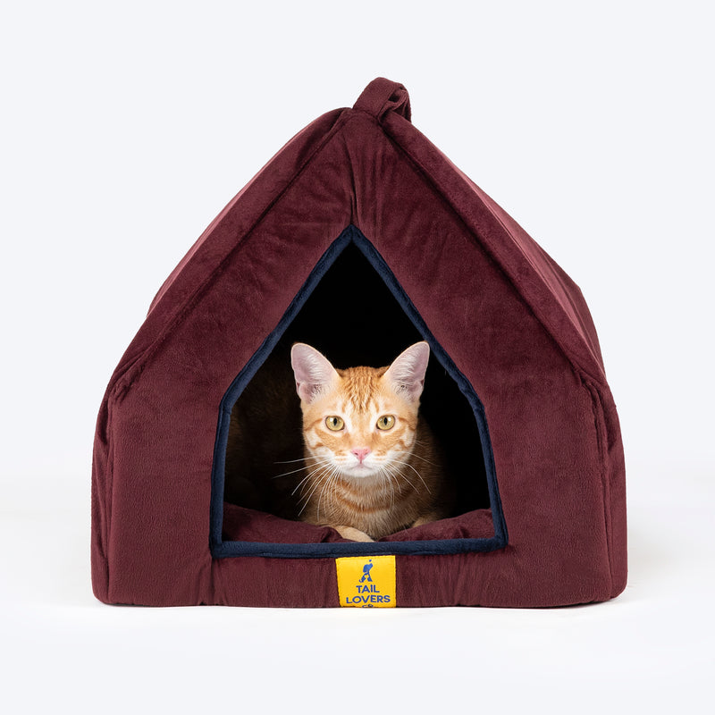 TLC Bedding With Removable Cushion For Cat - Maroon - Heads Up For Tails