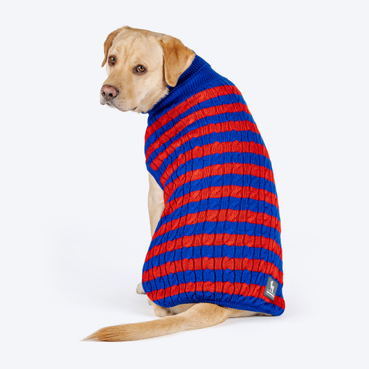 HUFT Snug Stripes Sweater For Dog - Blue & Red - Heads Up For Tails