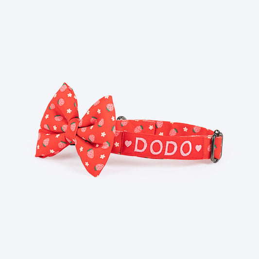 HUFT Personalised Berrylicious Collar With Bow Tie For Dog - Red & Pink - Heads Up For Tails