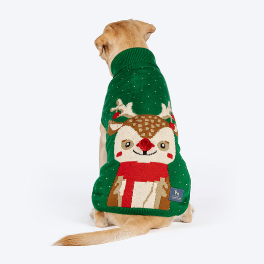 HUFT My Li'l Rudolph Sweater For Dog - Green - Heads Up For Tails