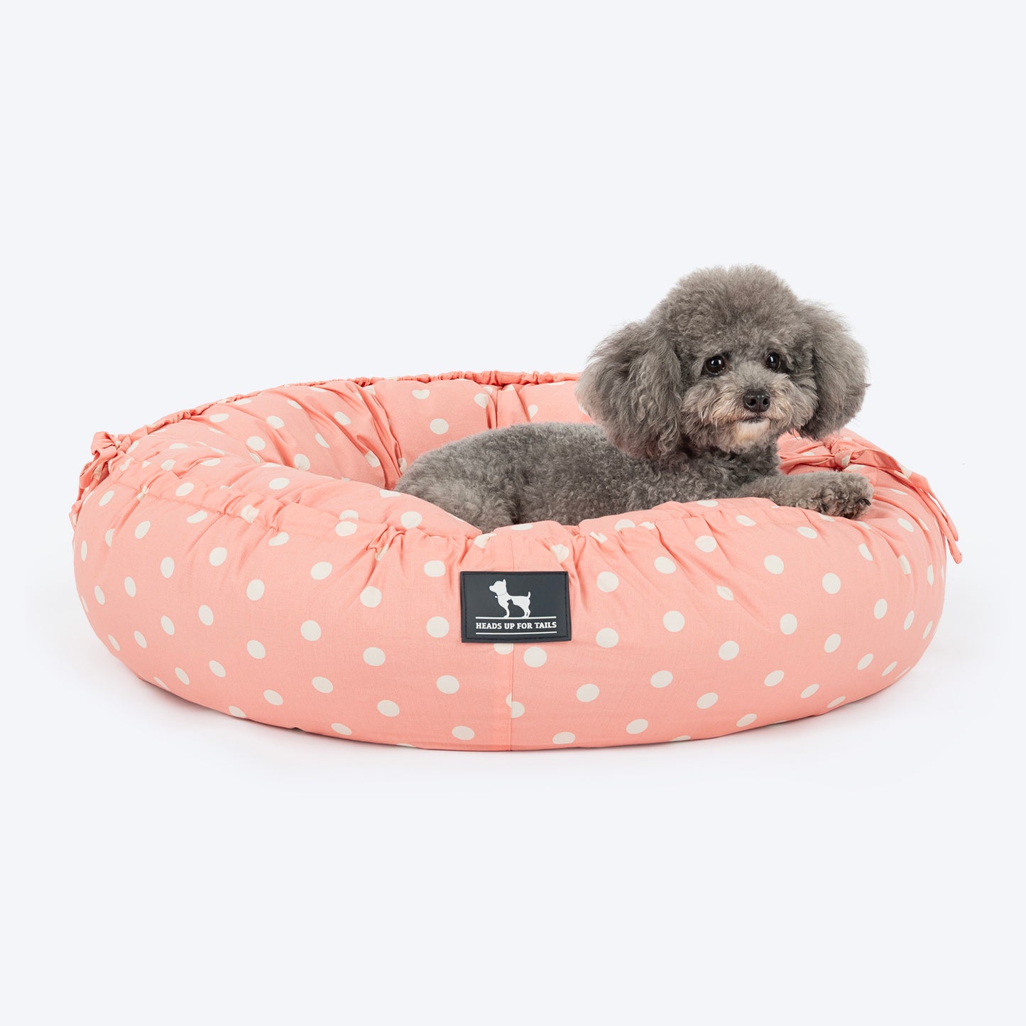 HUFT Polka Paws Adjustable Donut Bed For Dog & Cat - Peach - Heads Up For Tails