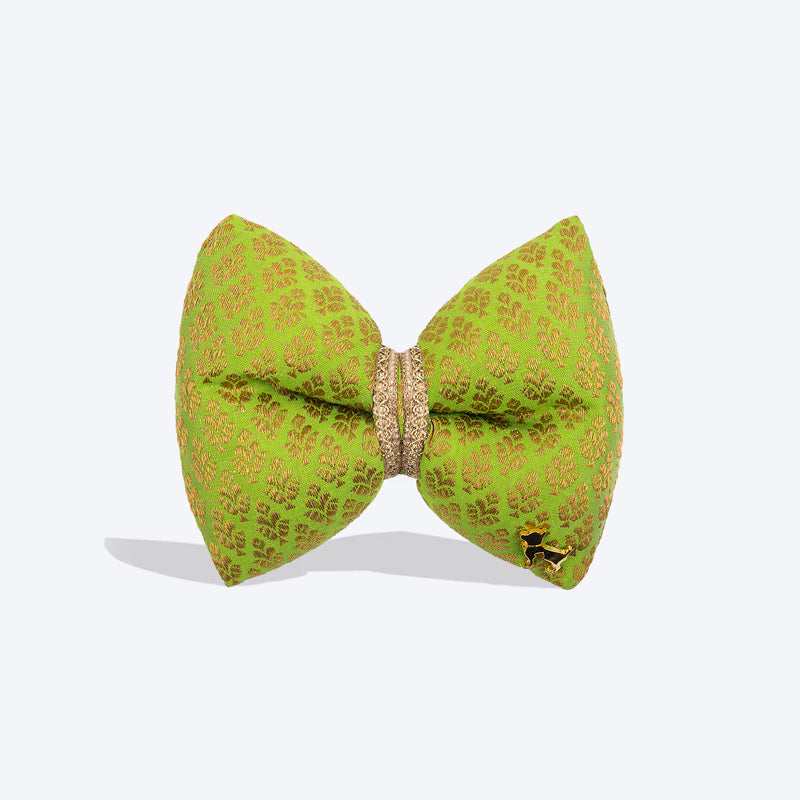 HUFT Shahi Brocade Bow Tie For Dog - Lime Green - Heads Up For Tails