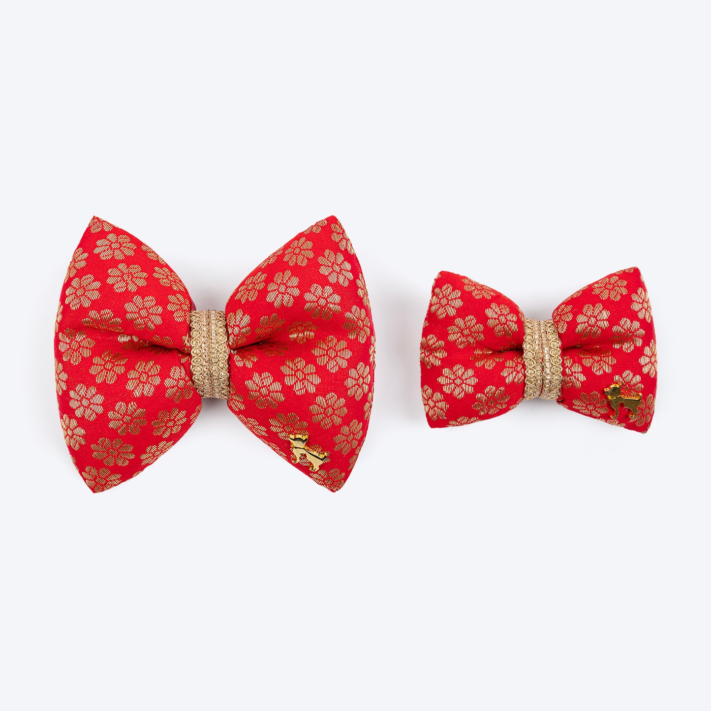 HUFT Shahi Brocade Bow Tie For Dog - Red - Heads Up For Tails