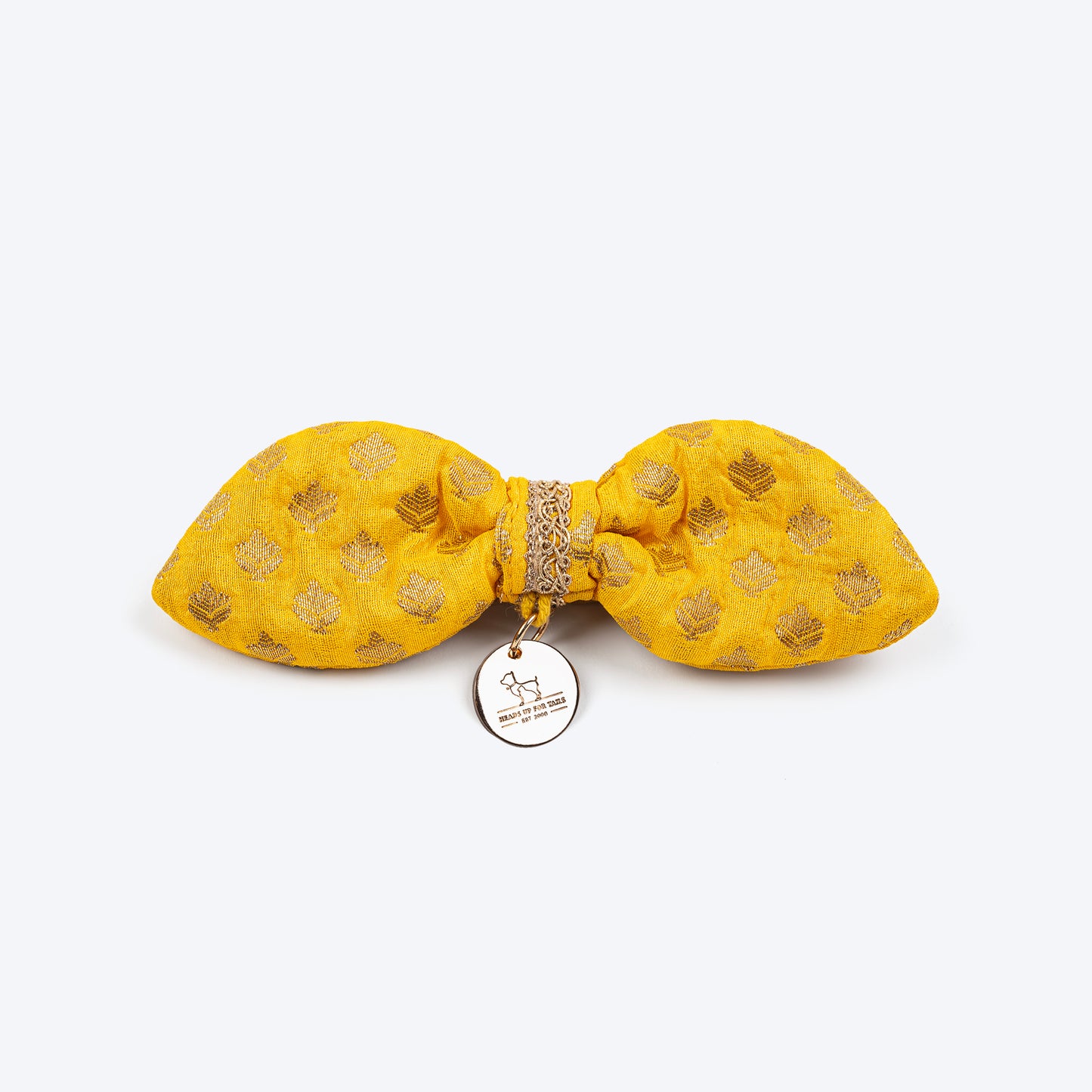 HUFT Brocade Dazzle Bow Tie With Strap For Cat - Yellow - Heads Up For Tails