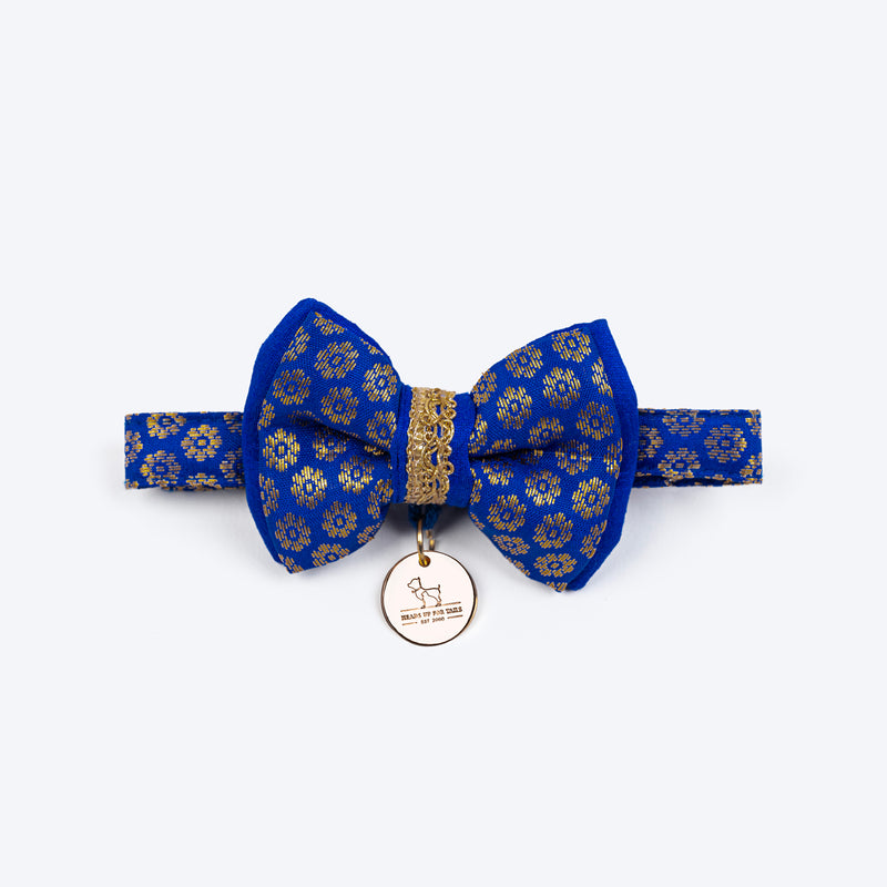 HUFT Brocade Dazzle Bow Tie With Strap For Cat - Blue - Heads Up For Tails