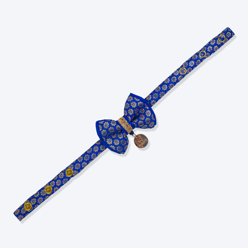 HUFT Brocade Dazzle Bow Tie With Strap For Cat - Blue - Heads Up For Tails
