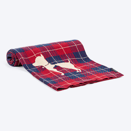 HUFT Warm Hug Blanket For Dog & Cat - Maroon & Blue - Heads Up For Tails