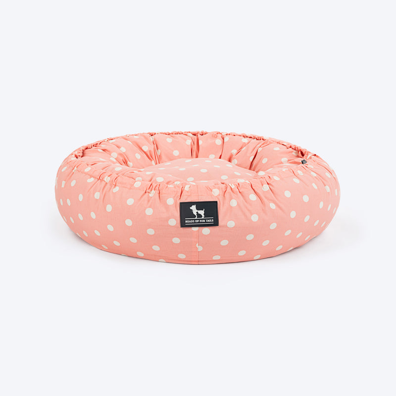 HUFT Polka Paws Adjustable Donut Bed For Dog & Cat - Peach - Heads Up For Tails