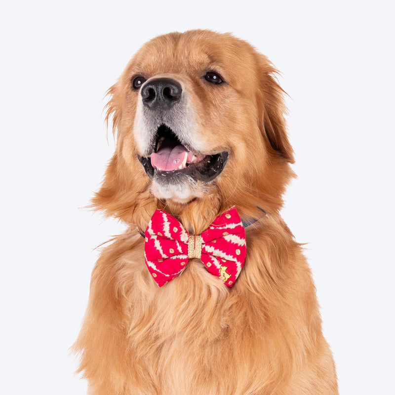HUFT Leheriya Luxe Bowtie For Dog - Pink - L - Heads Up For Tails