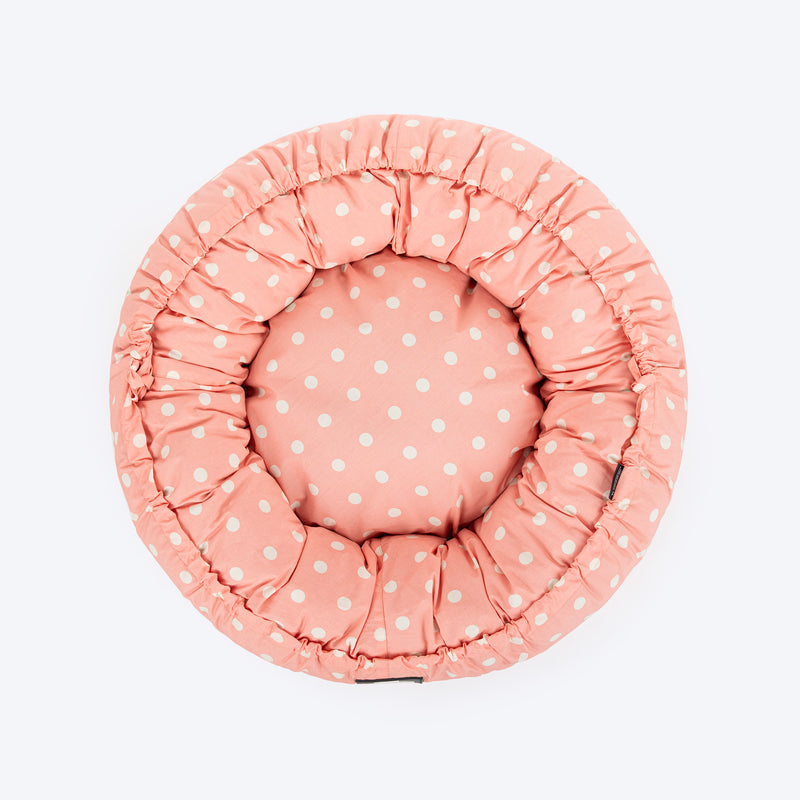 HUFT Polka Paws Adjustable Donut Bed For Dog & Cat - Peach - Heads Up For Tails
