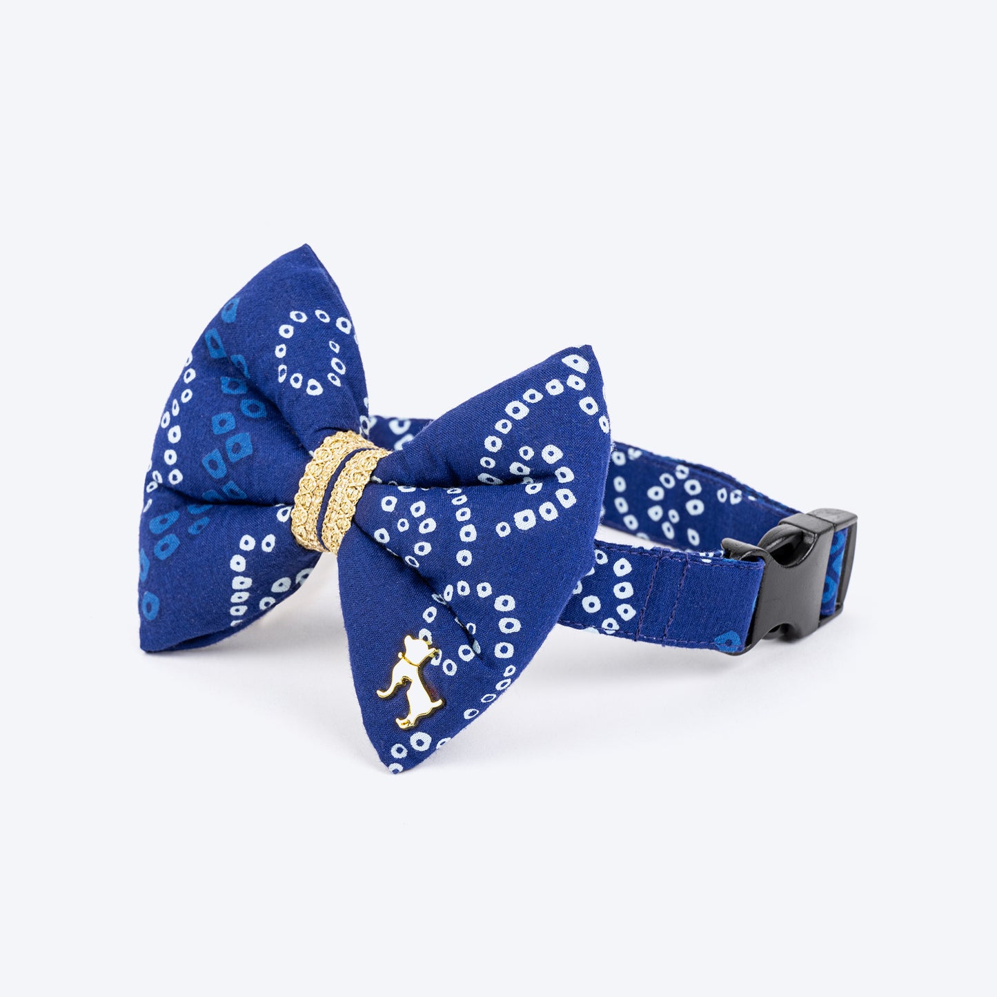 HUFT Bandhani Breeze Bowtie With Strap For Dog - Blue - Heads Up For Tails