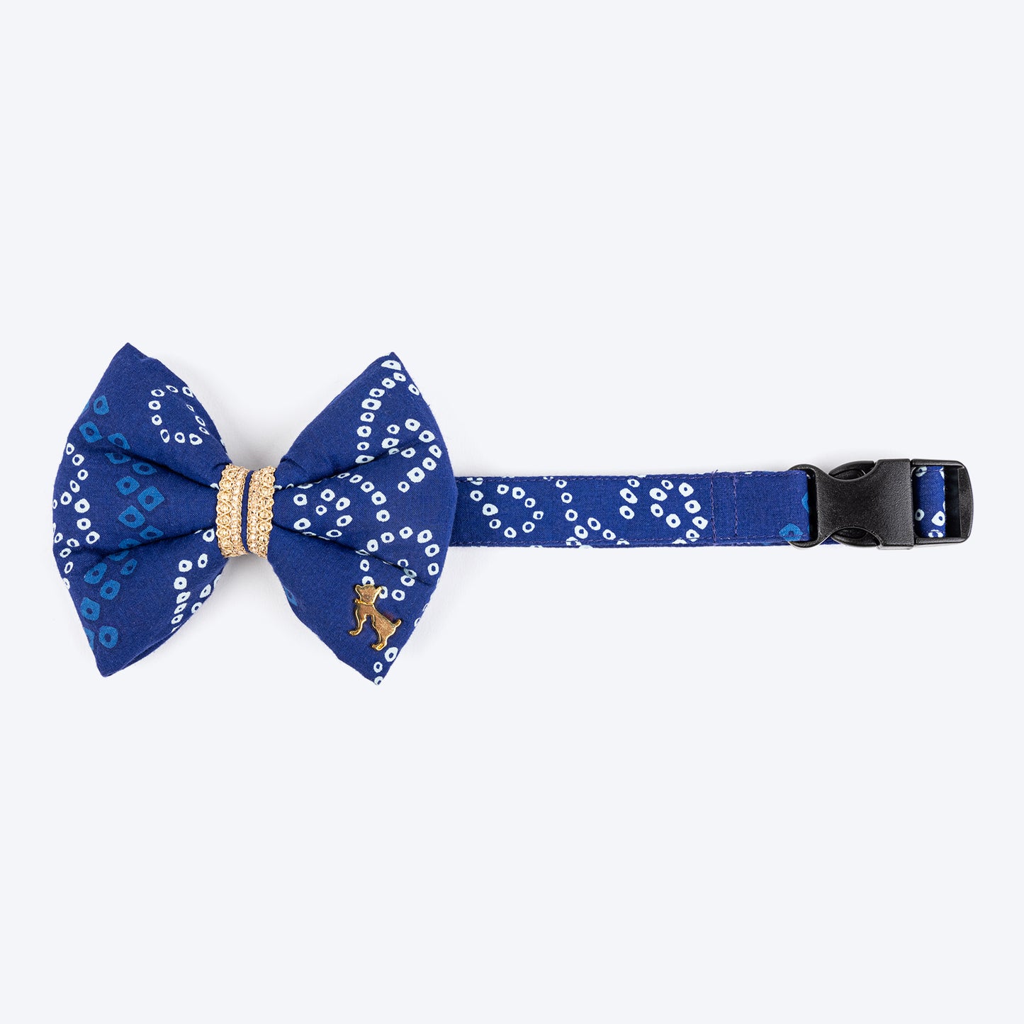 HUFT Bandhani Breeze Bowtie With Strap For Dog - Blue - Heads Up For Tails
