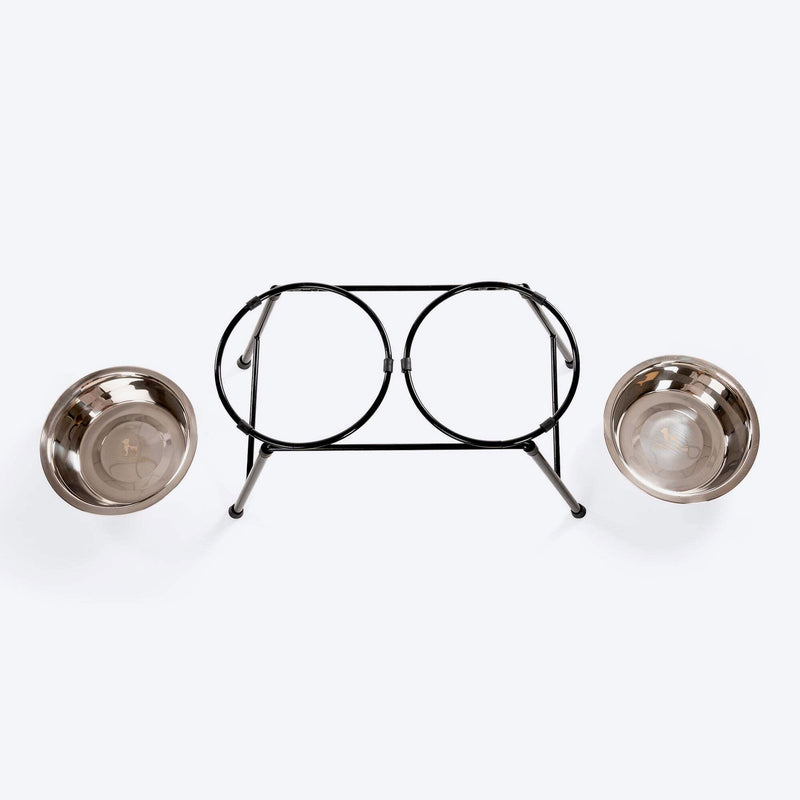 HUFT High Feeder Double Diner Stand With Steel Dog Bowl Inserts - Black - Heads Up For Tails