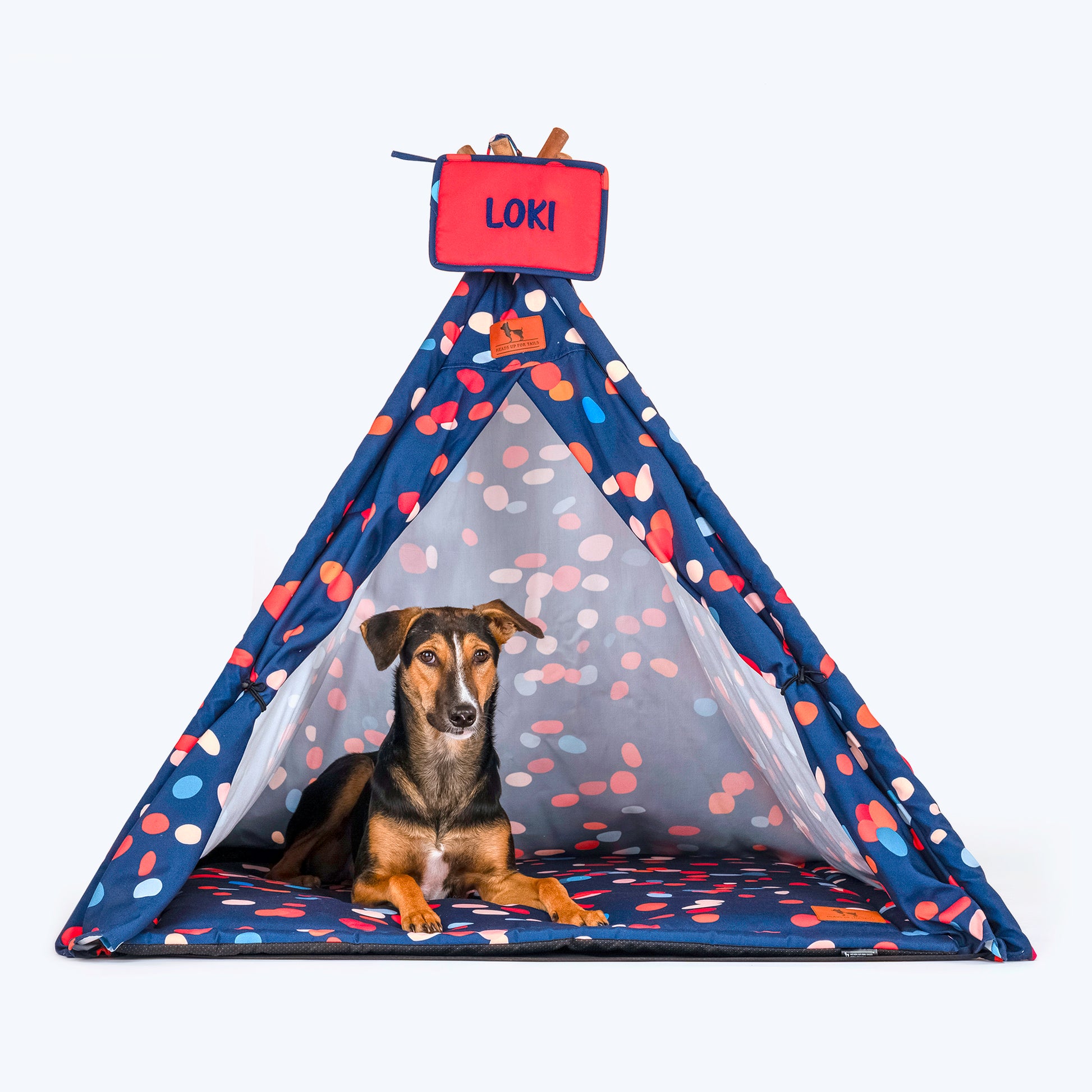 HUFT Personalised Color Pop Teepee Tent For Dogs & Cats - Navy Blue - Heads Up For Tails