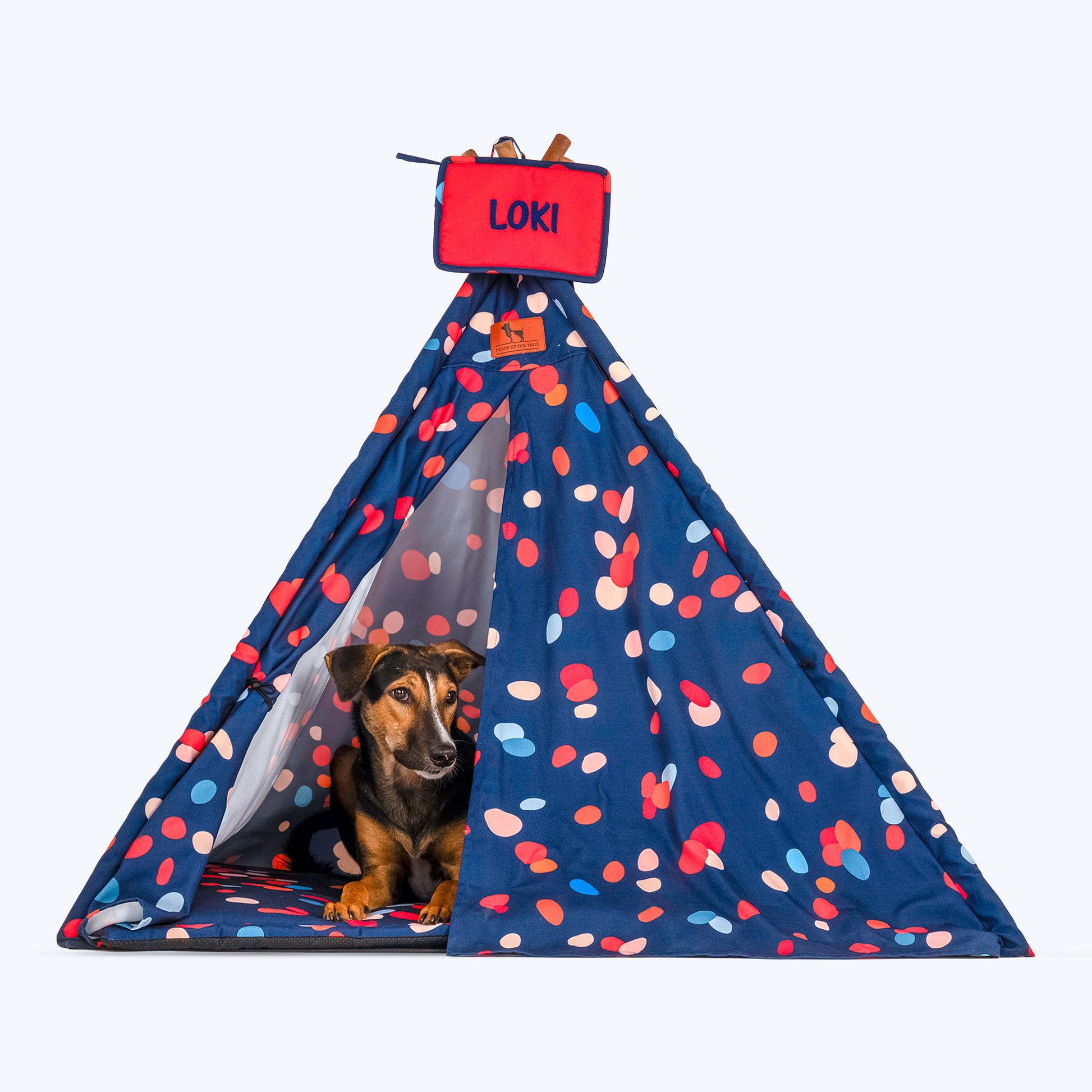 HUFT Personalised Color Pop Teepee Tent For Dogs & Cats - Navy Blue - Heads Up For Tails