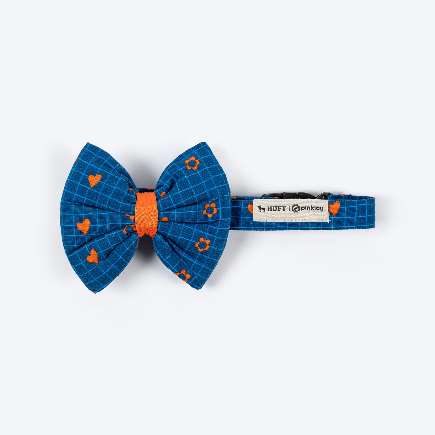 HUFT X Pinklay Hearts In Bloom Bow Tie With Strap For Dog - Blue & Orange - Heads Up For Tails