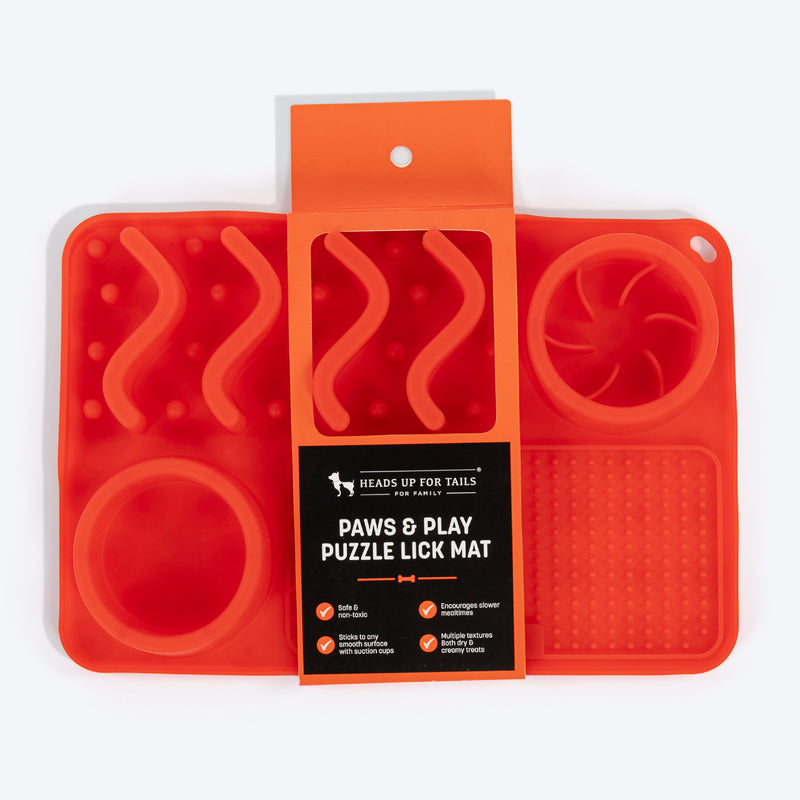 HUFT Paws & Play Puzzle Lick Mat For Dog & Cat - Red - Heads Up For Tails