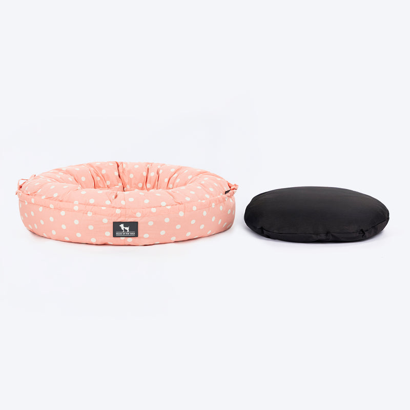 HUFT Polka Paws Adjustable Donut Bed For Dog & Cat - Peach - Heads Up For Tails