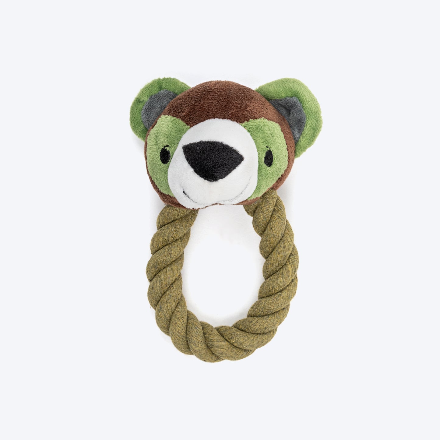 TLC Tug Bear Squeaky Rope Toy For Puppies & Small Dogs - Brown & Green - Heads Up For Tails
