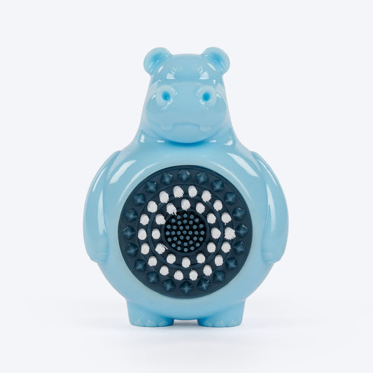 HUFT Brush Buddy Hippo Chew Toy For Dog - Blue - Heads Up For Tails