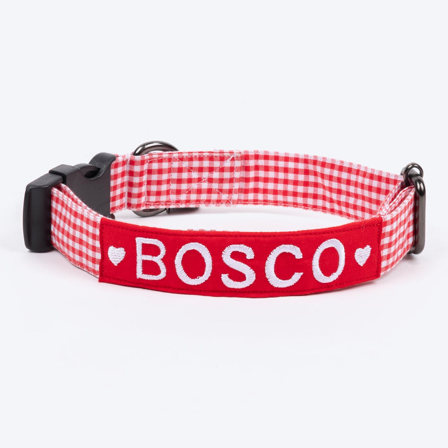 HUFT Personalised Gingham Fabric Collar With Bow Tie For Dogs - Red - Heads Up For Tails