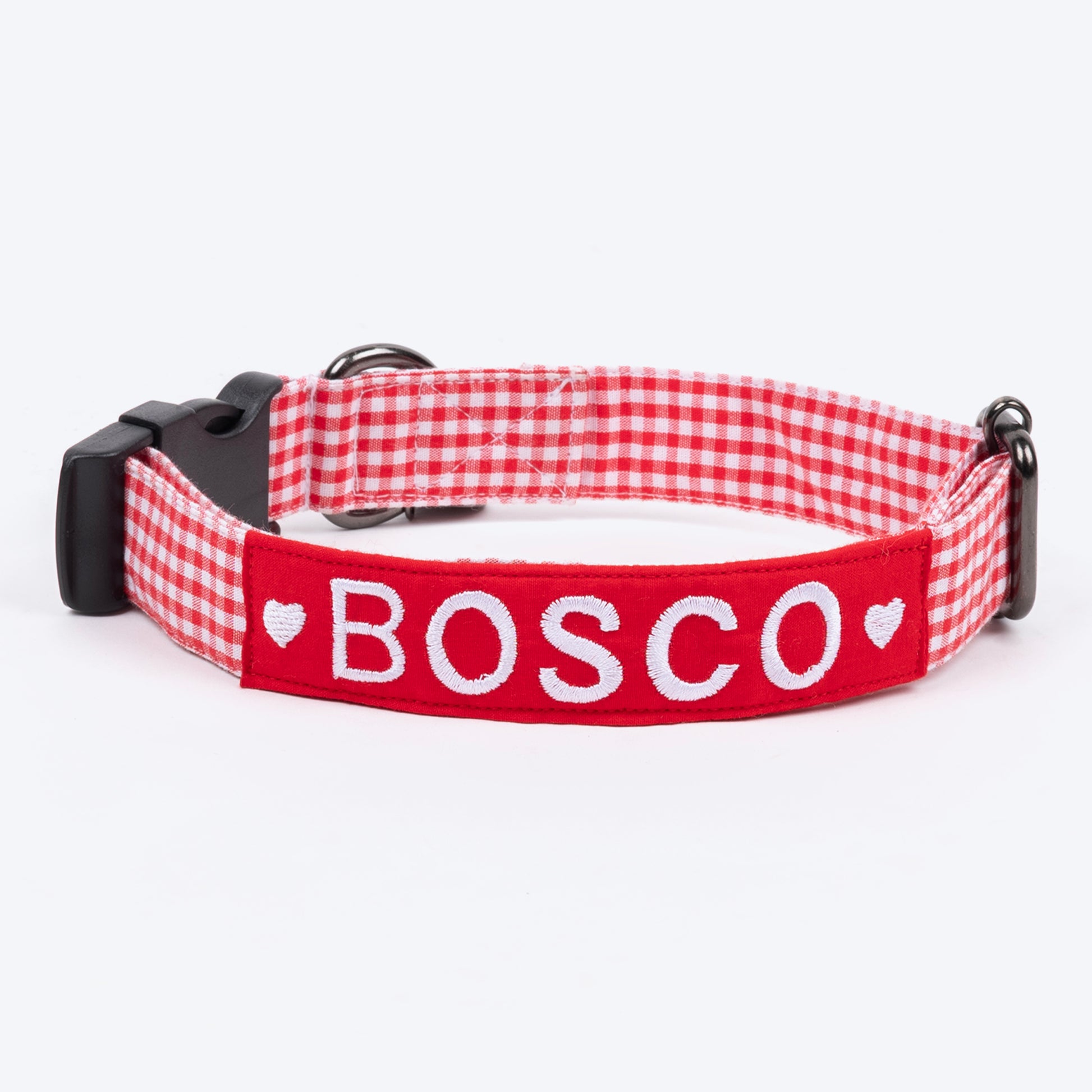 HUFT Personalised Gingham Fabric Collar With Bow Tie For Dogs - Red - Heads Up For Tails