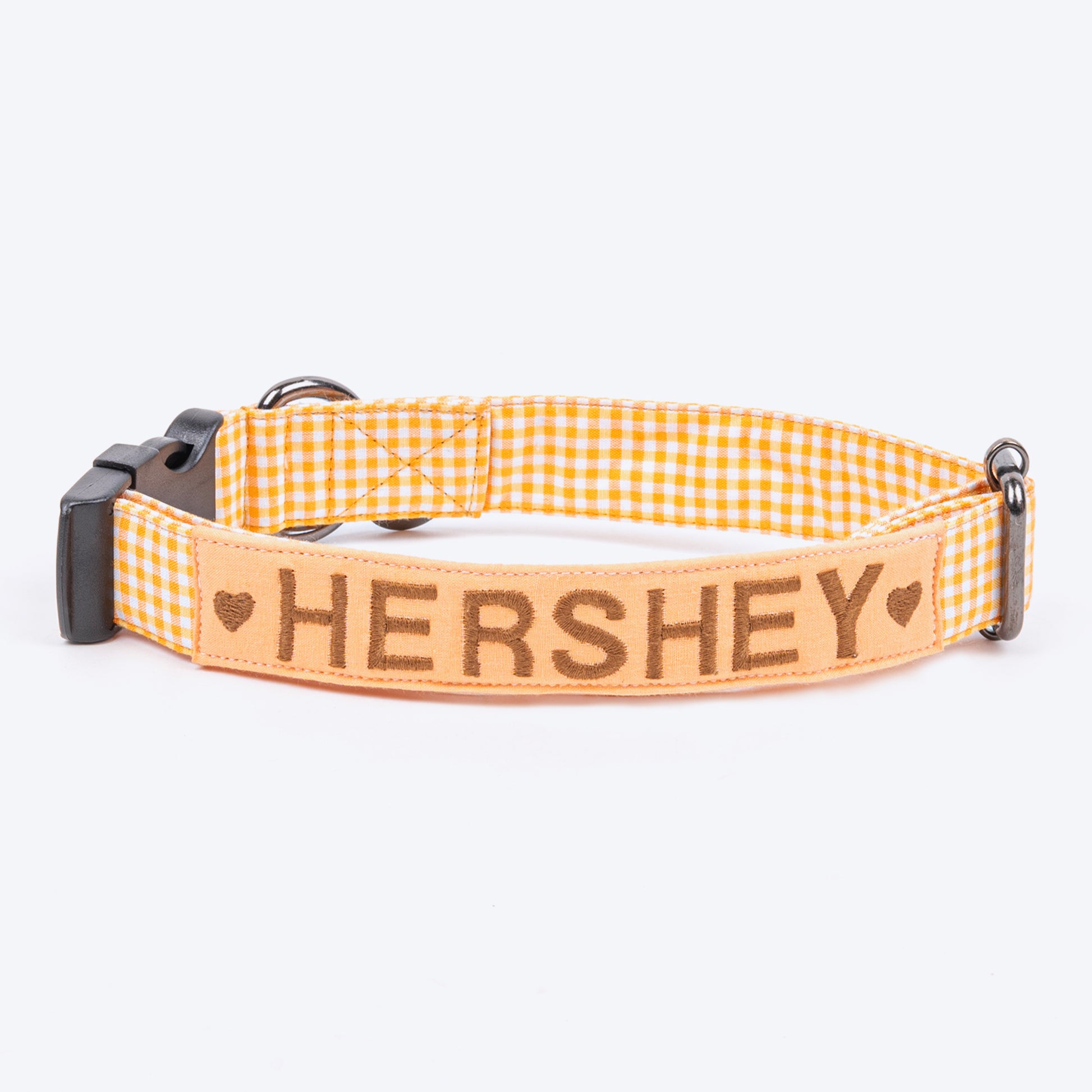 HUFT Personalised Gingham Fabric Collar With Bow Tie For Dogs - Yellow - Heads Up For Tails