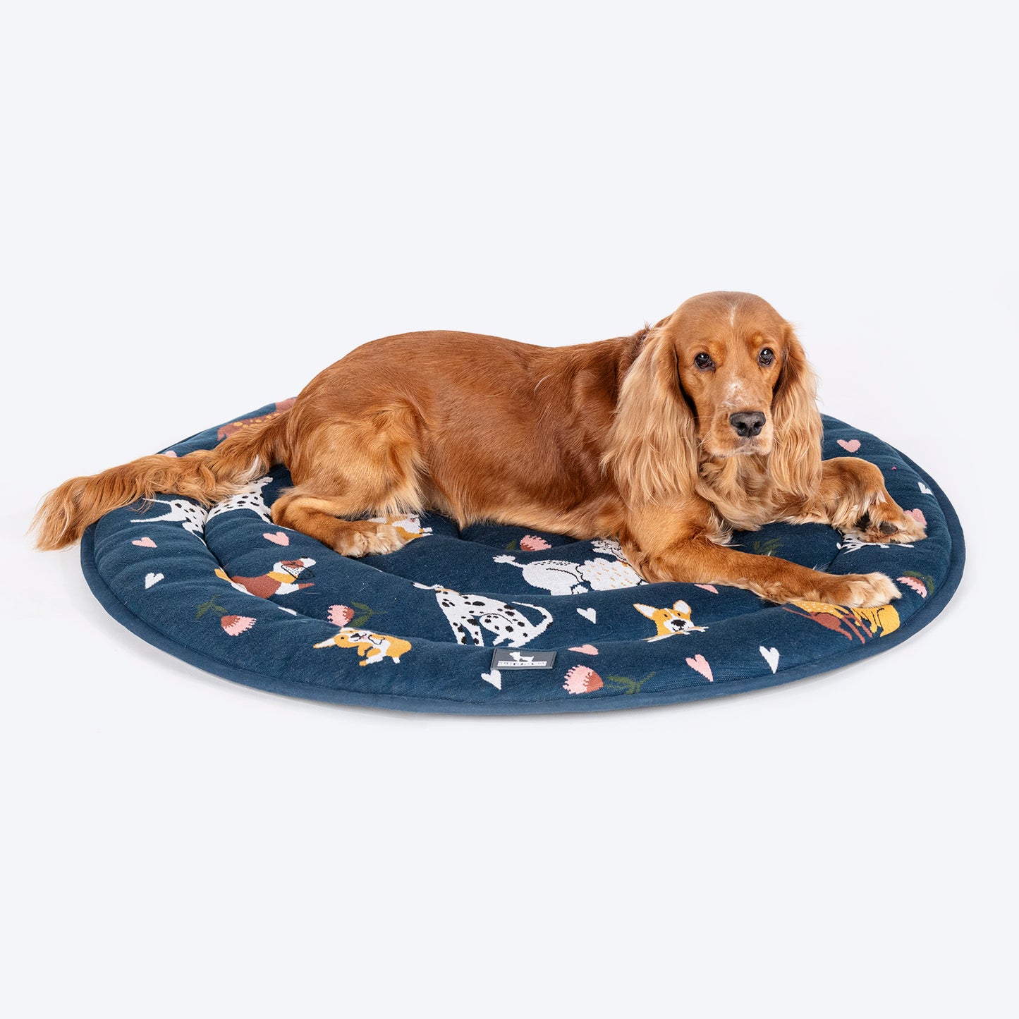 HUFT Dogs In Bloom Circular Mat For Dog & Cat - Navy - Heads Up For Tails