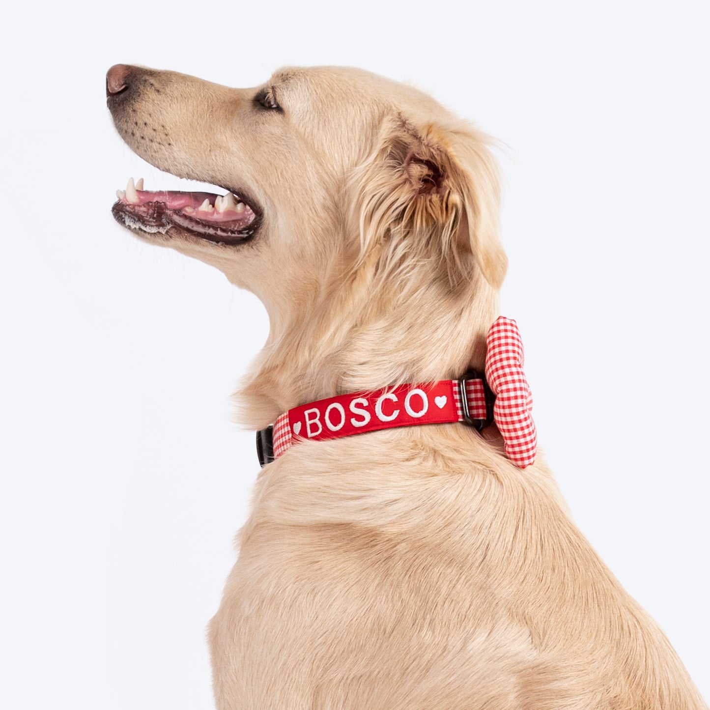HUFT Personalised Gingham Fabric Collar With Bow Tie For Dogs - Red - Heads Up For Tails