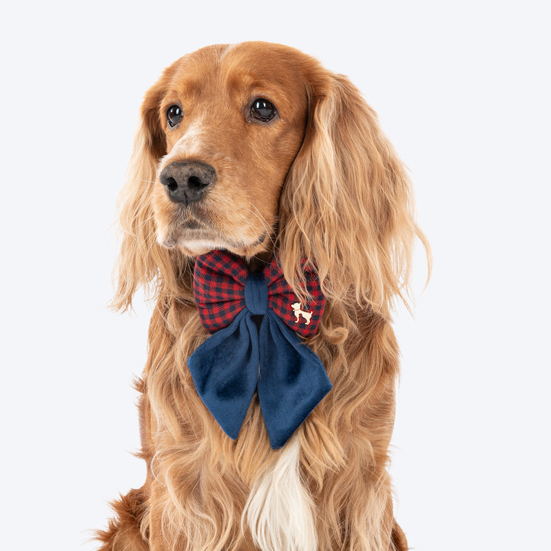 HUFT Jingle Joy Bow Tie For Dog - Red & Navy - Heads Up For Tails