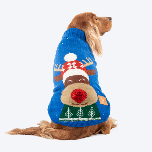 HUFT Reindeer Cheer Sweater For Dog - Blue - Heads Up For Tails