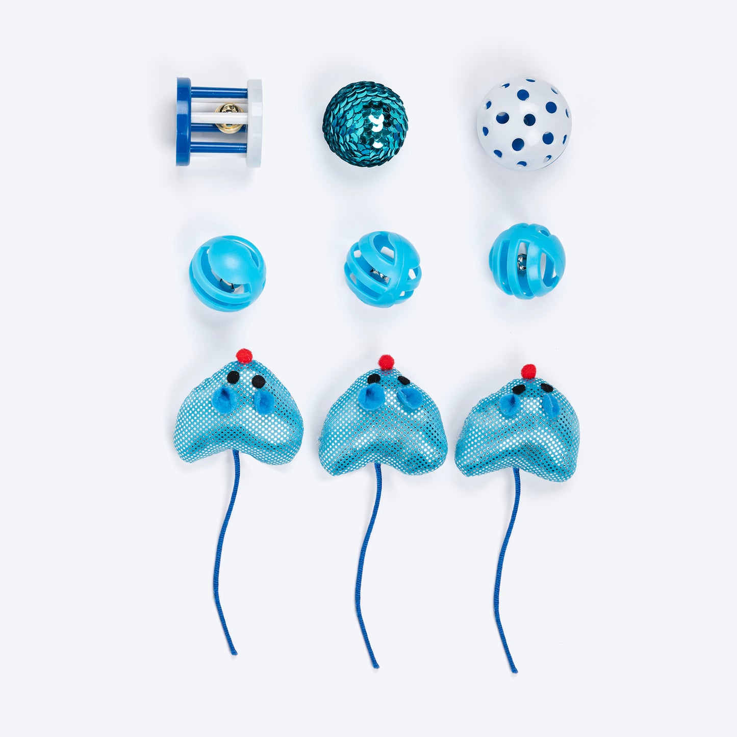 TLC Meowmix Assorted Interactive Toys For Cats - Blue - Pack of 9 - Heads Up For Tails