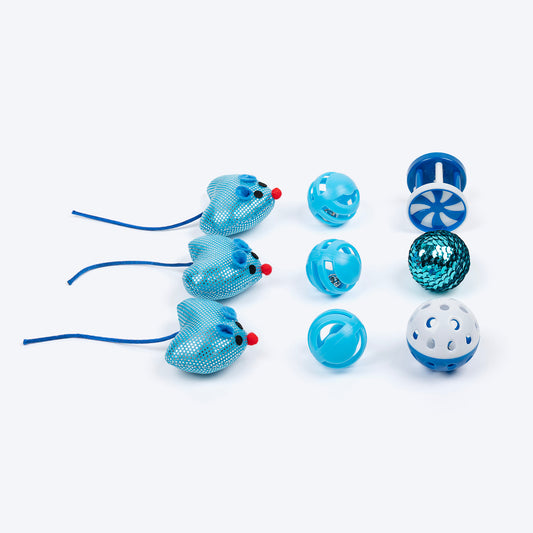 TLC Meowmix Assorted Interactive Toys For Cats - Blue - Pack of 9 - Heads Up For Tails