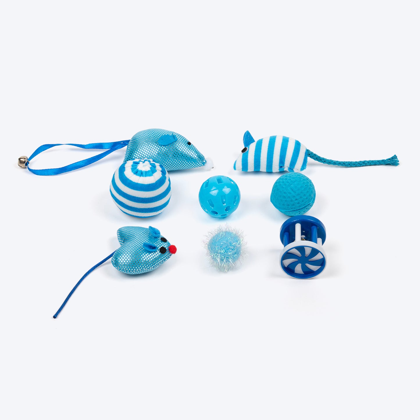 TLC Meowmix Assorted Interactive Toys For Cat - Blue & White - Pack of 8 - Heads Up For Tails