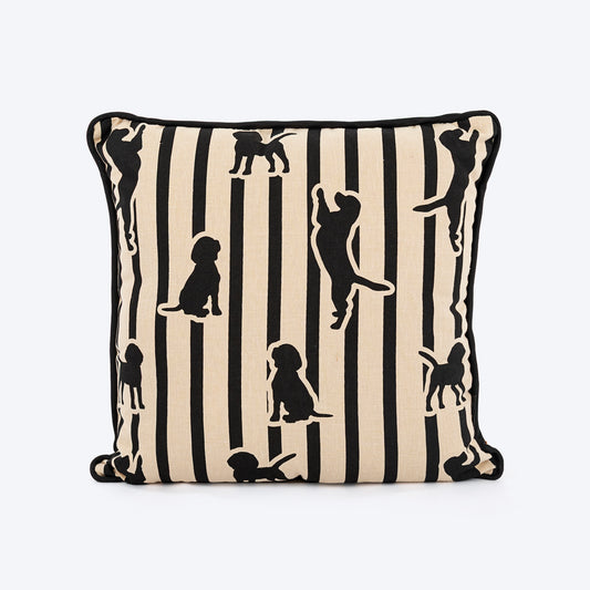 HUFT Tails & Trails Printed Cushion For Pet Lovers - Beige & Black