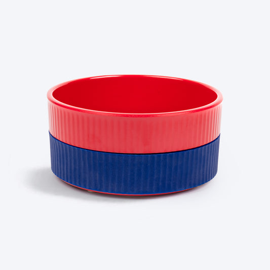 HUFT Dual Color Fun Melamine Bowl For Dog & Cat - Red & Blue - Heads Up For Tails