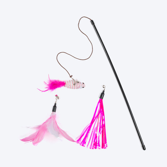 TLC Pawfect Trio 3 In 1 Wand Toy For Cat - Pink - Heads Up For Tails