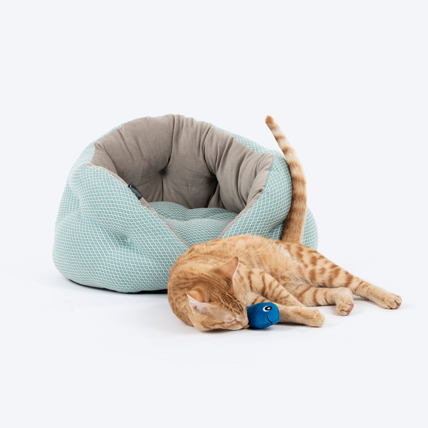 HUFT Purrfect Perch Bed With Fish Plush Toy For Cat & Puppy - Light Blue & Grey - Heads Up For Tails