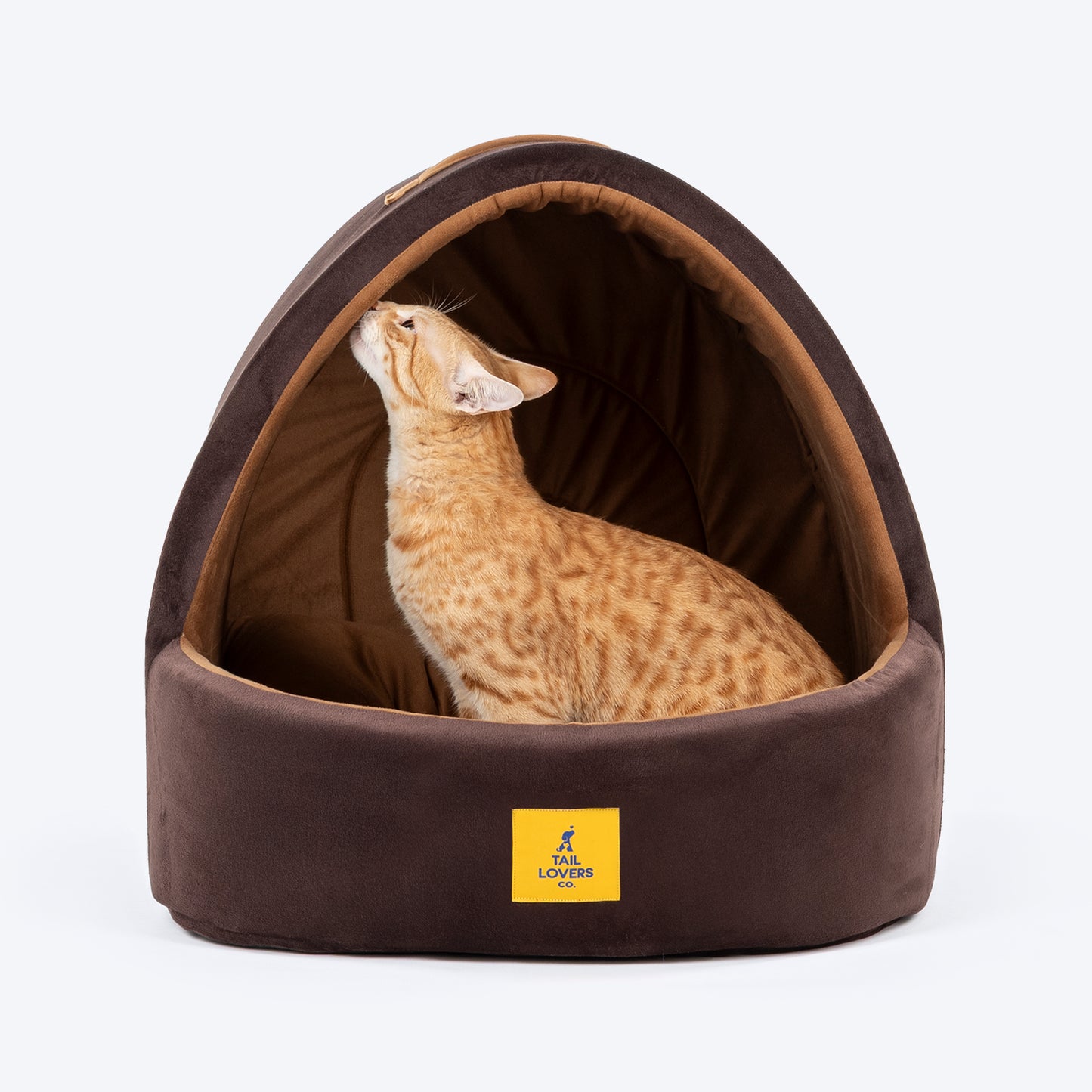 TLC Cave Bedding With Removable Cushion For Dog & Cat - Dark Brown & Beige - Heads Up For Tails