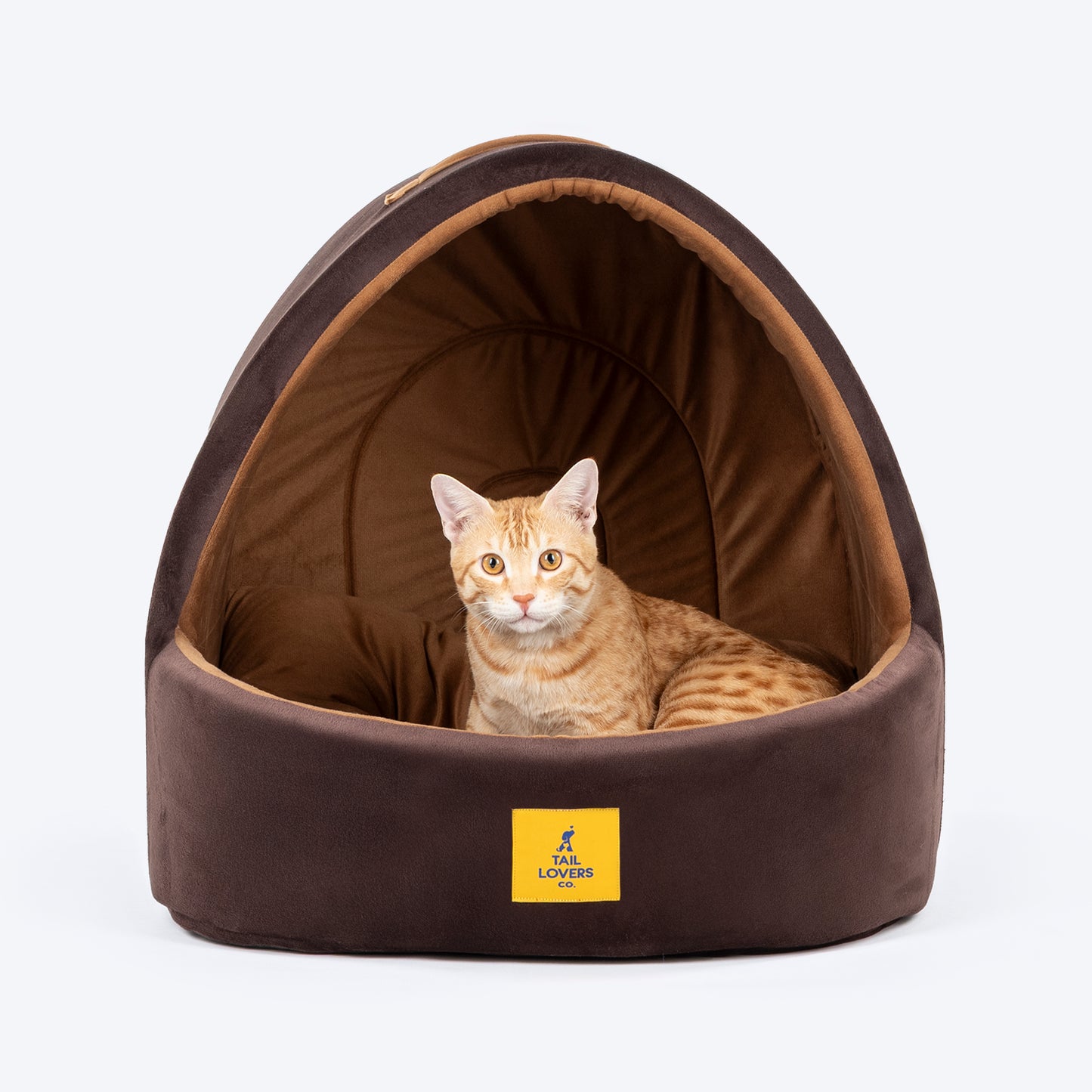TLC Cave Bedding With Removable Cushion For Dog & Cat - Dark Brown & Beige - Heads Up For Tails