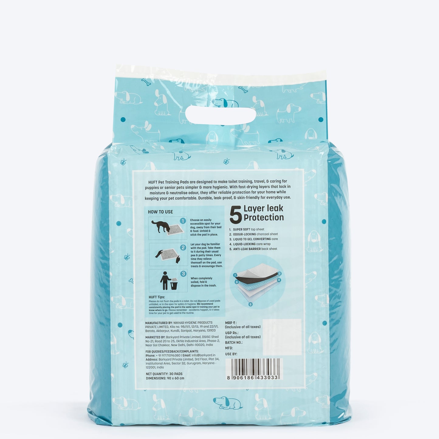 HUFT Charcoal Pet Training Pads - 90 x 60 cm - Heads Up For Tails