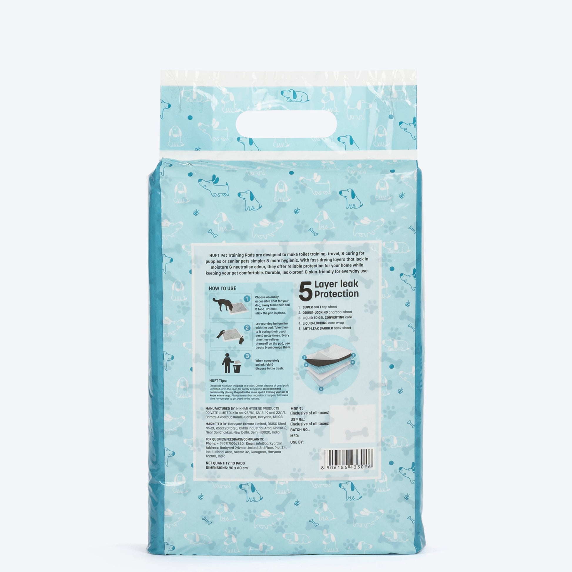 HUFT Charcoal Pet Training Pads - 90 x 60 cm - Heads Up For Tails