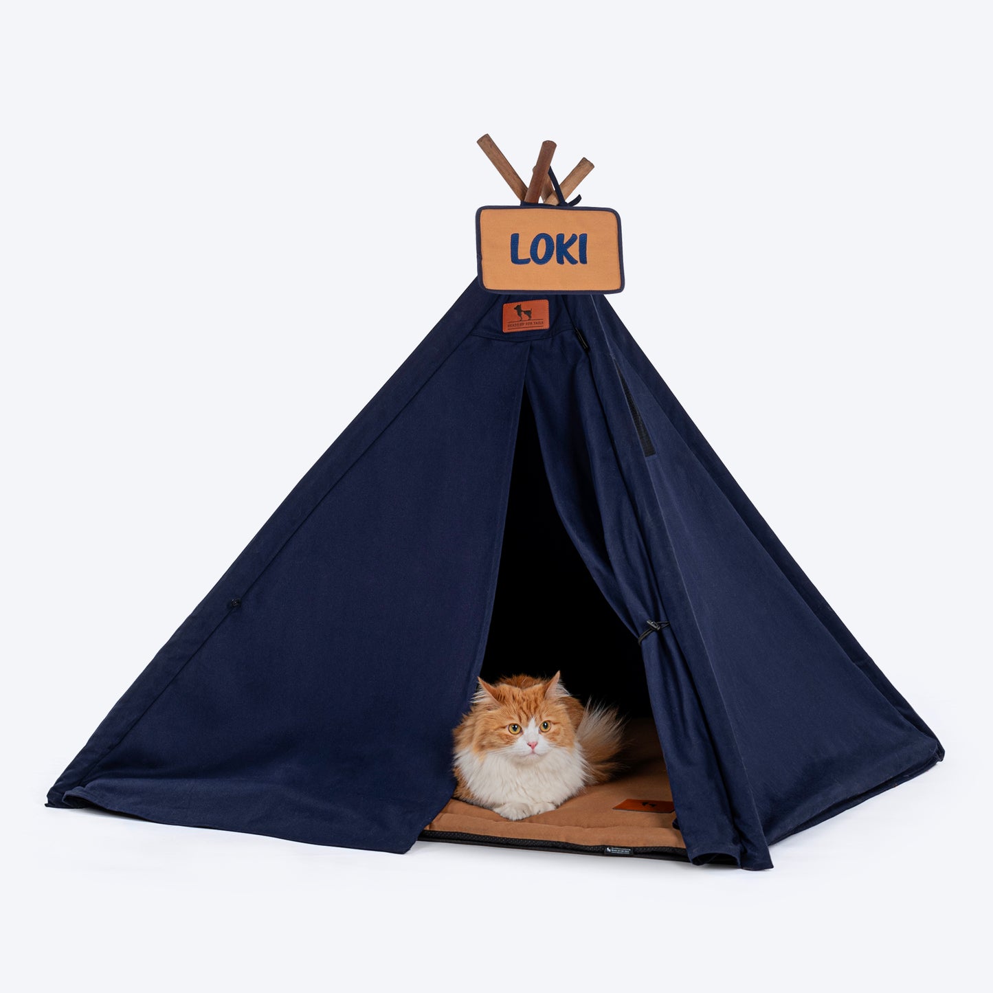 HUFT Personalised Teepee Tent For Dogs and Cats - Navy & Brown - Heads Up For Tails