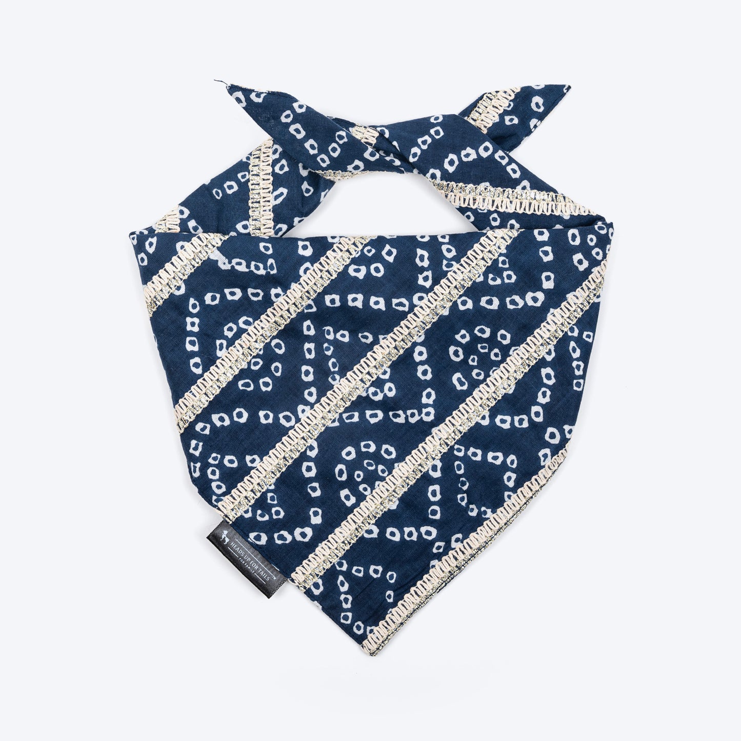 HUFT Bandhani Bandhan Knot Bandana For Dog - Indigo Blue - Heads Up For Tails