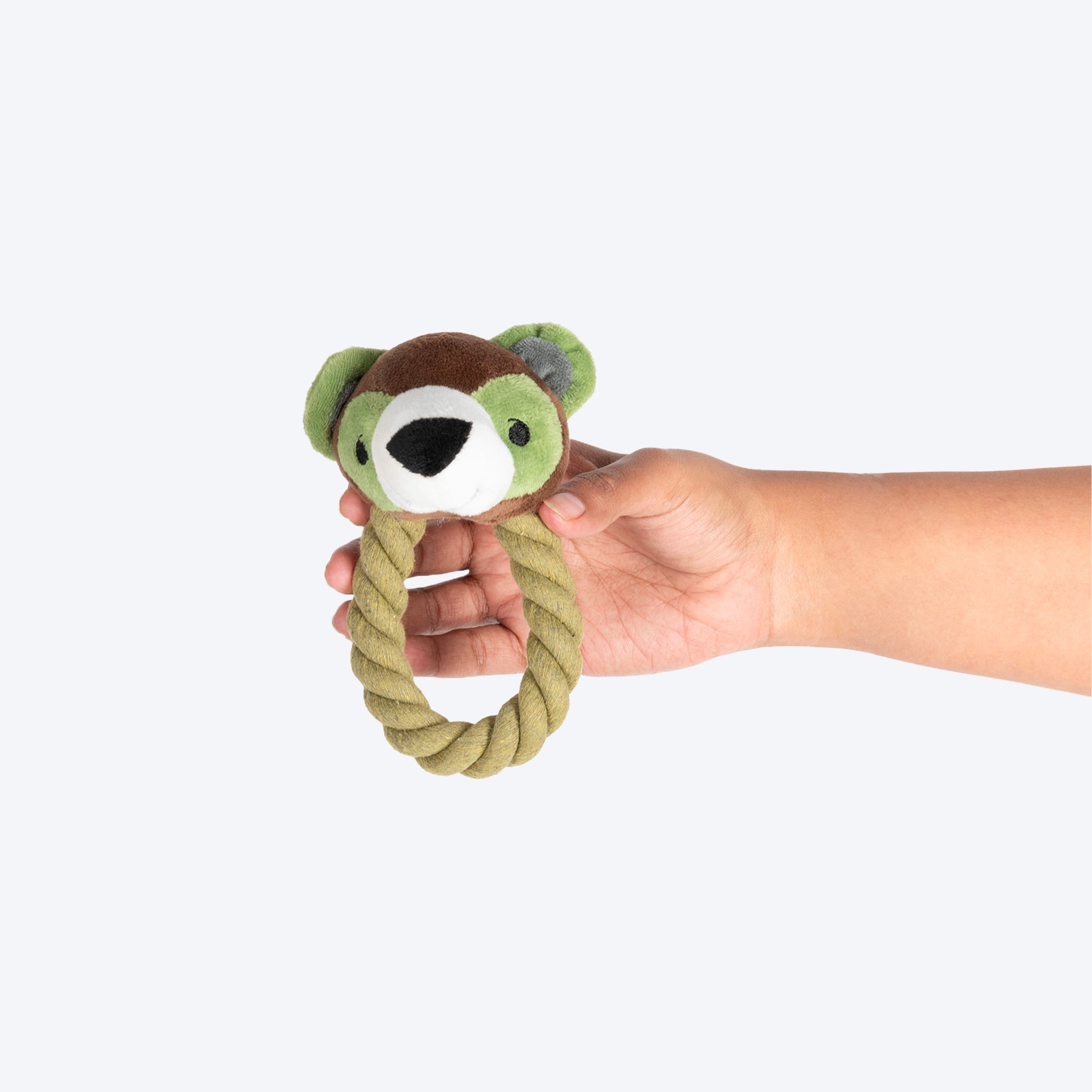 TLC Tug Bear Squeaky Rope Toy For Puppies & Small Dogs - Brown & Green - Heads Up For Tails